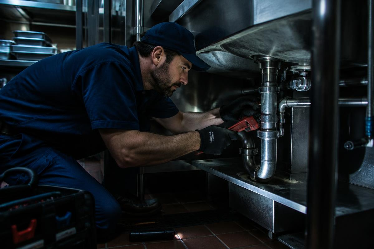 Commercial plumber at work