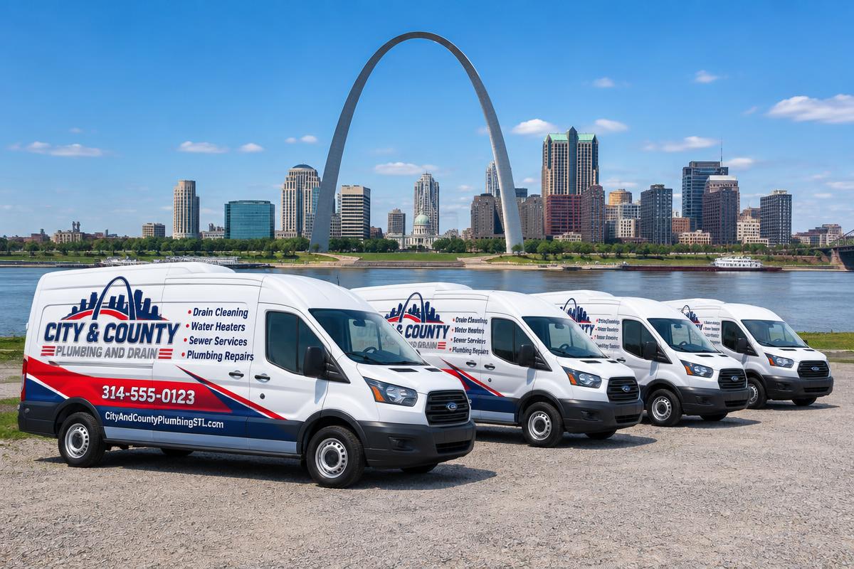 Plumbing service vans in St. Louis